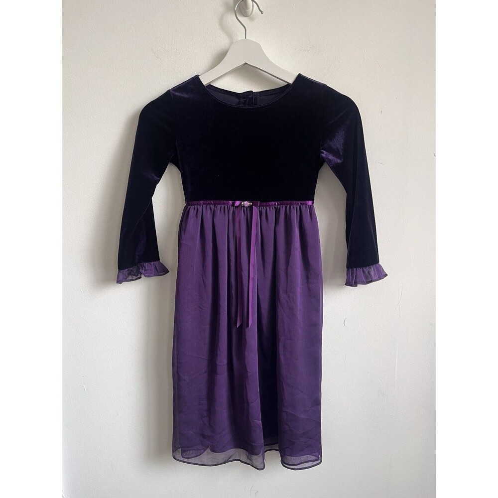 Jona Michelle Girls Dress Purple Velvet Chiffon Ruffled Sz 6 Recital Event Holid